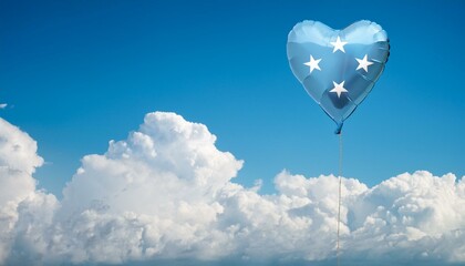 Fototapeta premium ミクロネシアの国旗のハート型の風船と青空(Micronesia flag heart-shaped balloon and blue sky.) 