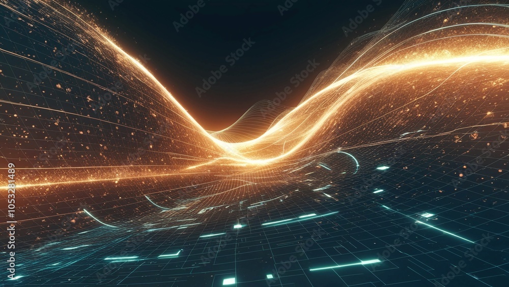 Poster data highway with dynamic light trails, representing fast data transfer, internet connectivity, and 