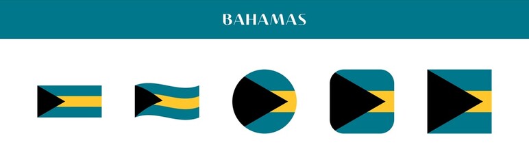 Set of Bahamas national flag icons in various styles on transparent background