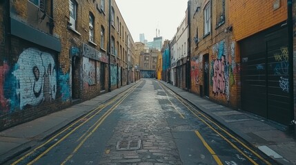 Fototapeta premium Vibrant Urban Alley: A Kaleidoscope of Color and Texture