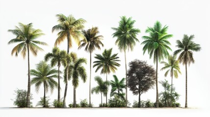 Trees isolated on white background, tropical trees isolated used for design, advertising and architecture