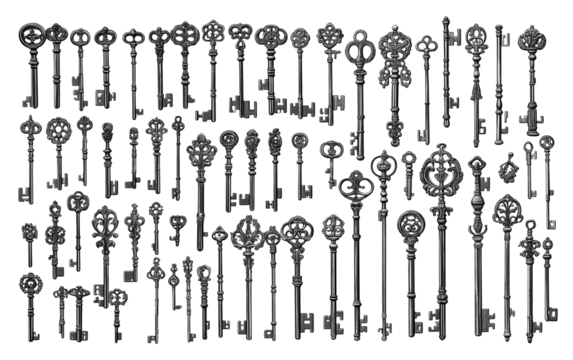 Big set of keys isolated on white