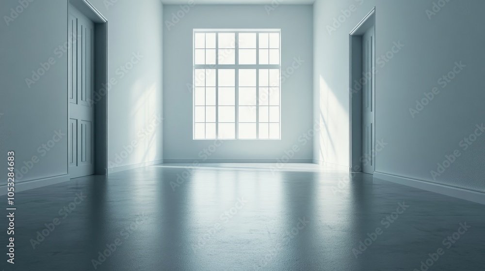 Poster empty hallway with a large window