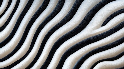 A close-up of zebra stripes where black and white patterns gradually fade into soft shades of gray, creating a smooth and textured gradient