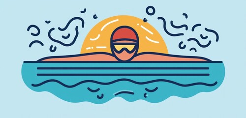 Fototapeta premium Minimalist line icon for swimming, perfect for visuals related to water sports and activities.