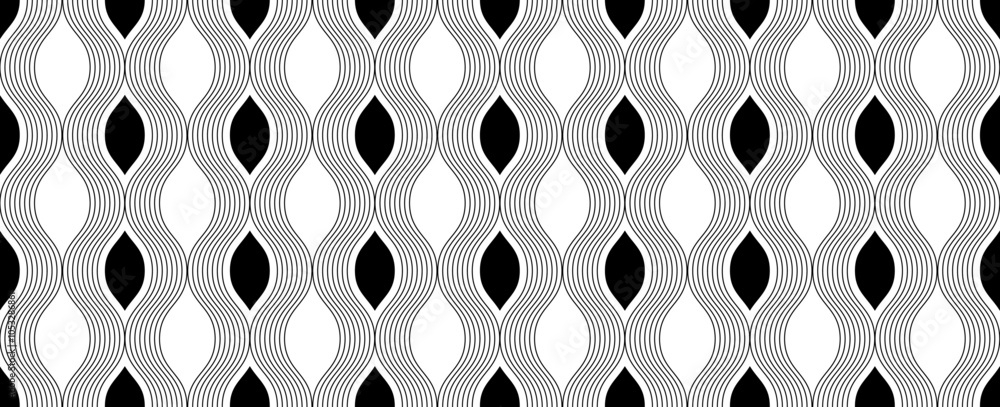 Poster black and white abstract vector seamless pattern. curved lines or waves.