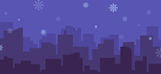 Winter City skyline illustration. Urban landscape. Daytime cityscape. Winter day in urban area with buildings vector illustration