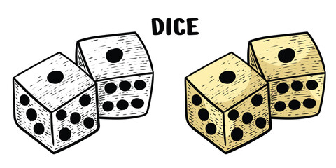 dice hand drawn engrave style vector art icon