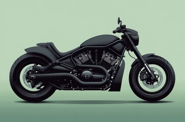 Obraz premium Black motorcycle isolated on a green background.