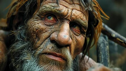 Early existence: displaying prehistoric life focused on primitive man, basic living conditions, and the connection to nature in a time long past.