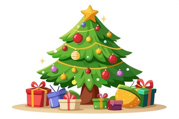 Isolated Holiday Tree Design. Christmas Tree Illustration on White.