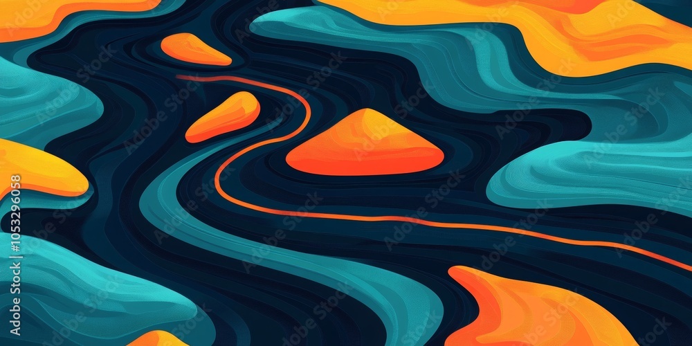 Poster curved pathway on abstract map, smooth lines and gentle curves illustrate the journey's flow and pro