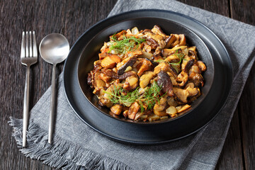 fried blend of wild mushrooms in a bowl