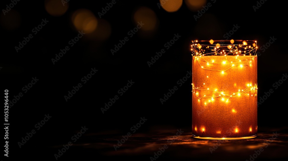 Poster Enchanting glow a candle illuminated with twinkling lights creating a magical atmosphere in the dark