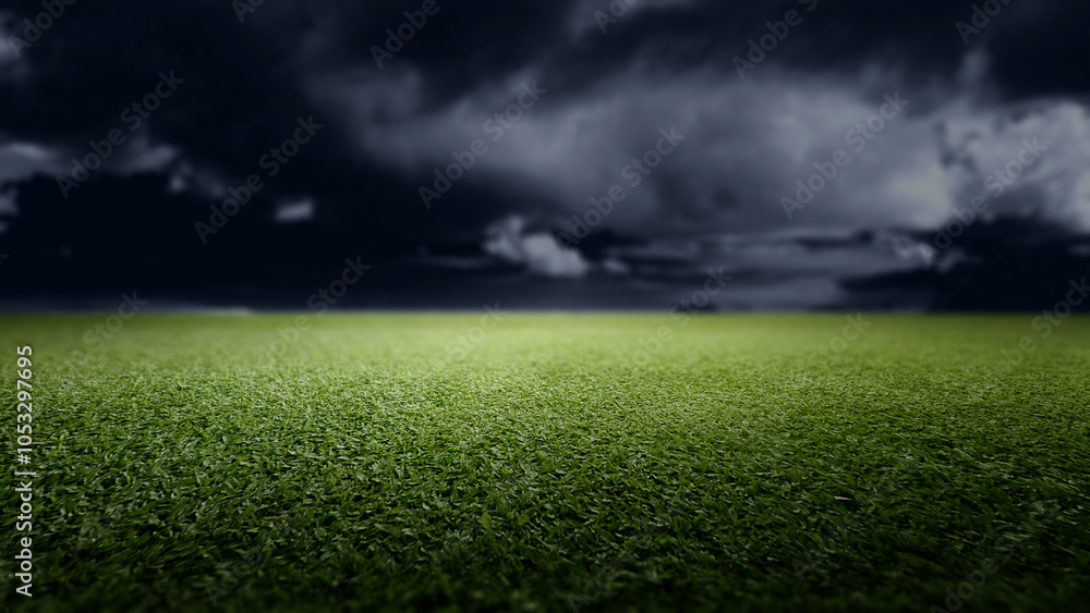Poster meadow fields with dark clouds view