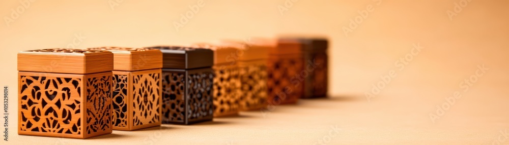 Poster Exquisite wooden boxes a showcase of intricate craftsmanship and design aesthetics in a subtle display