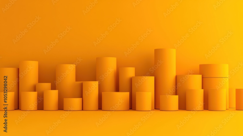 Aufkleber vibrant yellow cylinders in varying heights creating a dynamic abstract composition
