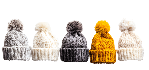 Knitted caps on white background. 