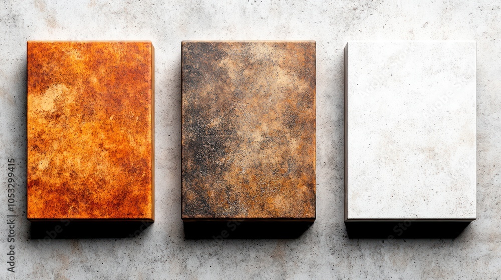 Poster exploring the textural contrast of rusty and smooth surfaces in minimalist design aesthetics