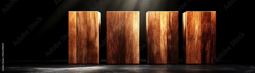Poster elegant wooden blocks illuminated by dramatic lighting a study in form and texture