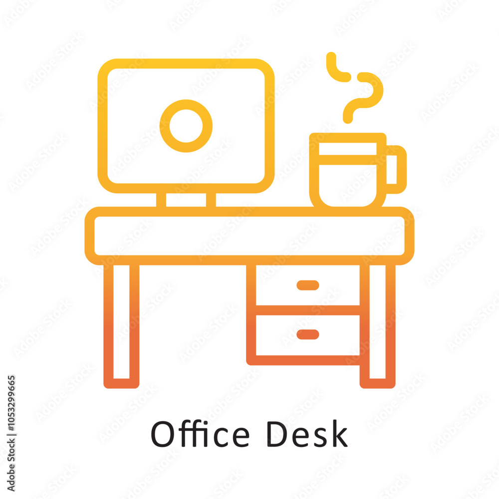 Poster office desk vector outline gradient design icon. workplace symbol on white background eps 10 file