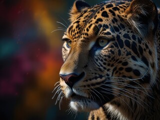 Obraz premium Leopard Portrait Against a Colorful Background