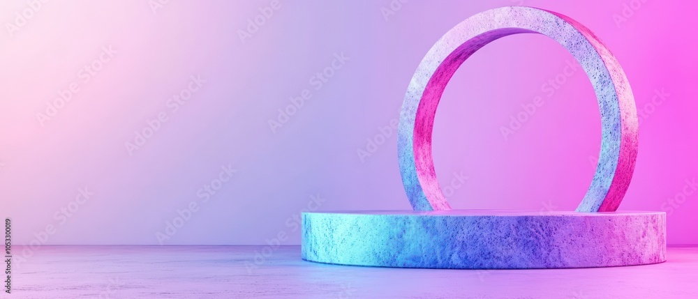 Fototapete minimalistic and futuristic display with circular and cylindrical shapes in vibrant gradient colors