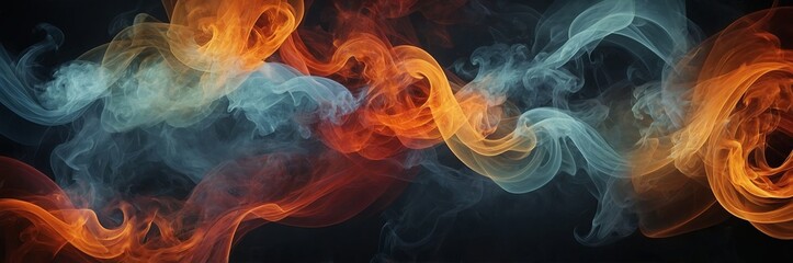 Fototapeta premium Orange and blue swirls of colored smoke: atmospheric background with texture