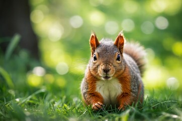 Obraz premium a fun, quirky squirrel looking at the camera, an animal encounter.