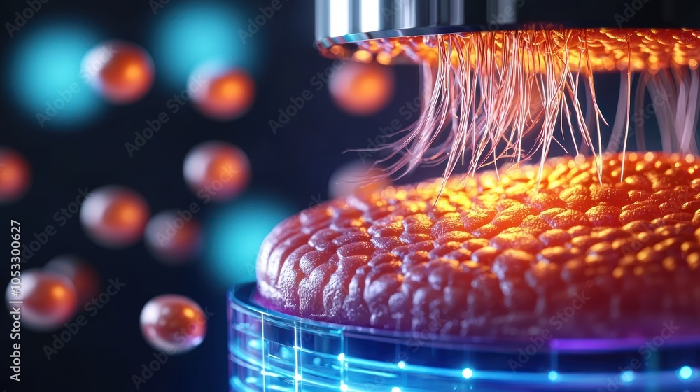Poster exploring the intricacies of advanced technology and its impact on biological structures in innovati