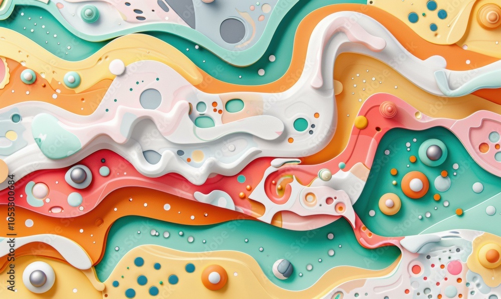 Aufkleber abstract colorful design with wavy lines and 3d shapes. ai.
