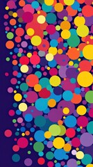A vibrant array of colorful circles on a dark background, creating a playful visual effect.