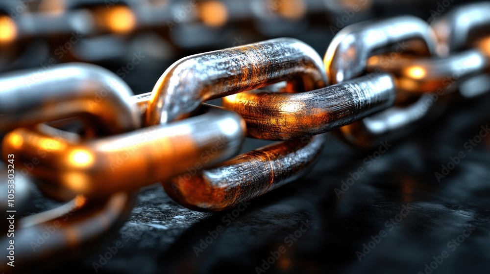Leinwandbilder close-up of a metallic chain link showing strength and connection with a glimmering surface finish