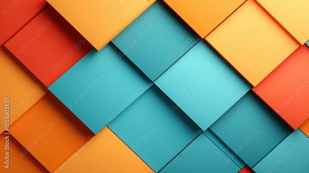 Poster Vibrant geometric patterns of colorful paper squares forming an eye-catching abstract background