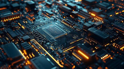 3D rendering computer processors CPU circuit board background, generative ai