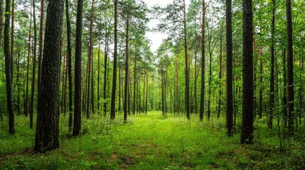 Obraz premium Green trees in the forest isolated on white background