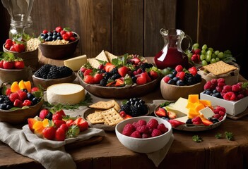 vibrant colorful snack spread laid out textured background featuring various fresh ingredients appetizing treats, appetizers, snacks, fruits, vegetables