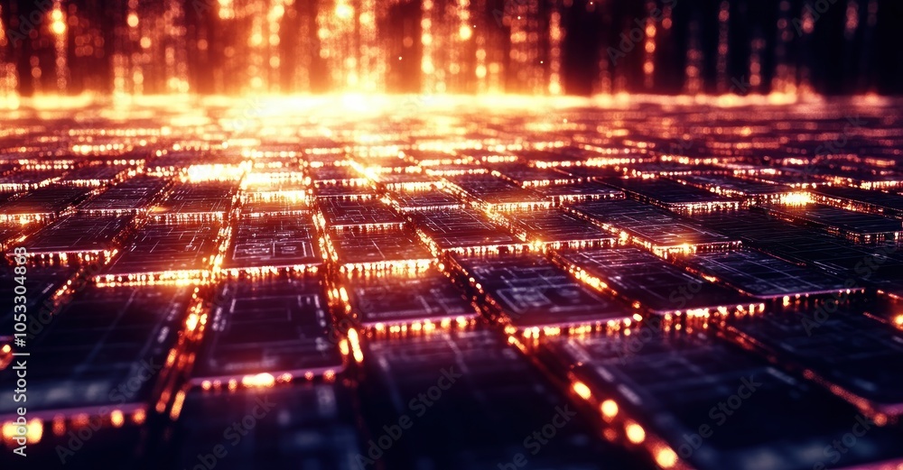 Poster A stunning visualization of futuristic technology with glowing microchips and circuitry patterns