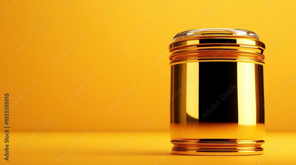 Poster shiny golden jar on bright yellow background a captivating visual of elegance and simplicity