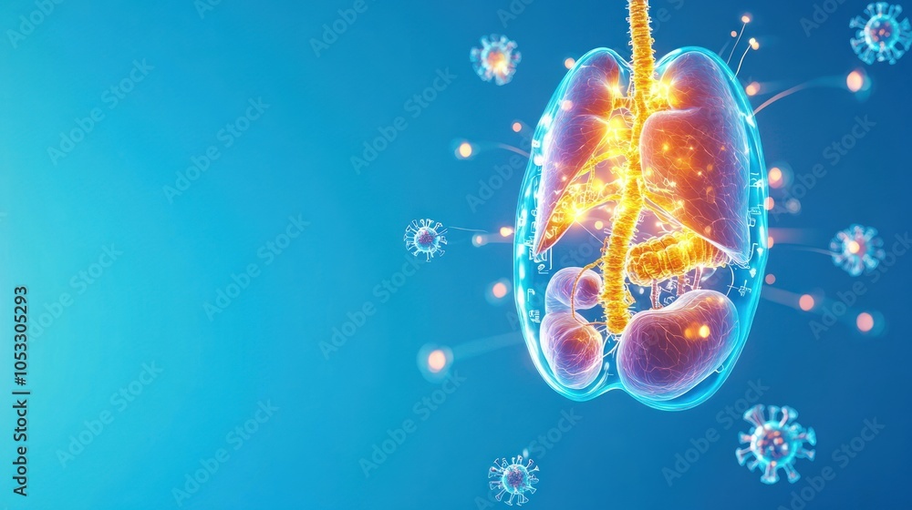 Aufkleber exploring the intricacies of the human respiratory system in the context of viral infections and hea
