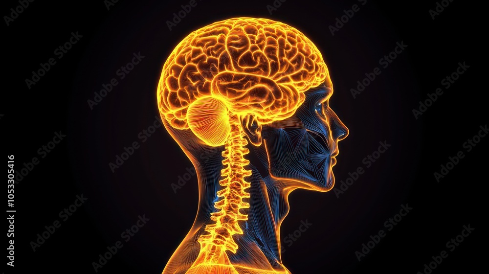 Poster exploring the intricacies of the human brain a neon visualization of neuroanatomy and structure