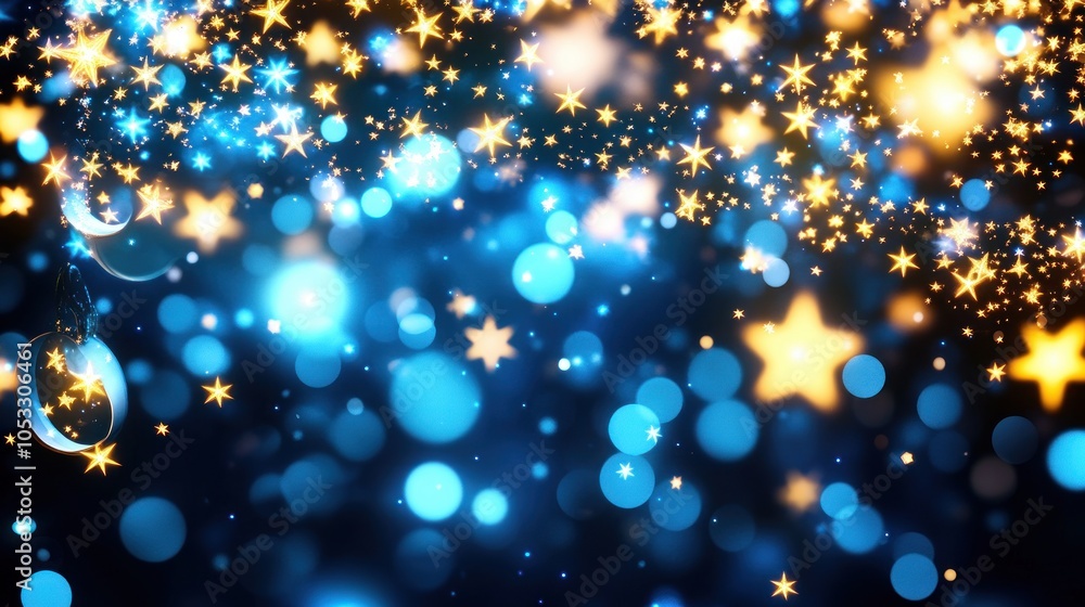 Poster magical shimmering stars and bokeh lights creating a festive atmosphere for celebrations and events