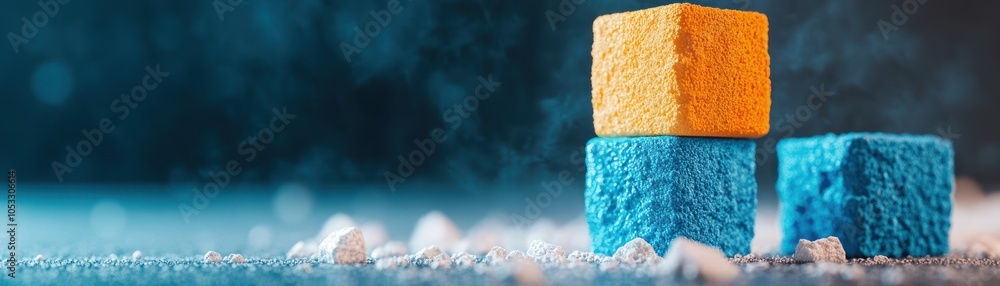 Poster Vibrant stacked cubes on a surface a playful exploration of color and texture in design