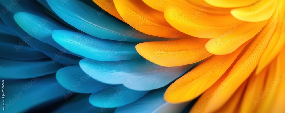 Poster vibrant harmony of waves a visual journey through colorful feathers in motion