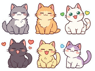 Fototapeta premium Cute Kawaii Cats Illustration: Adorable Cat Characters