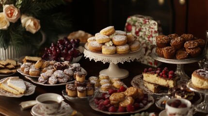 Fototapeta premium Festive Holiday Table with Delicious Treats and Sweets