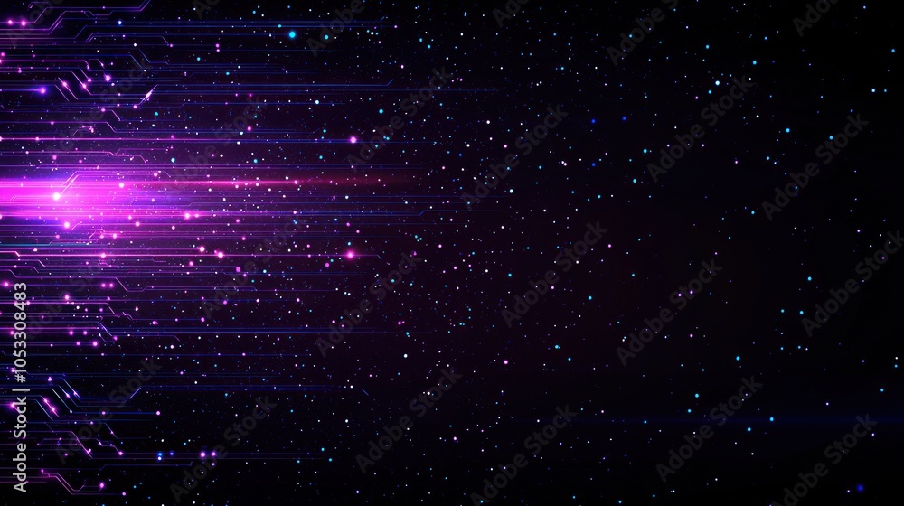 Poster vibrant cosmic digital streams exploring the intersection of technology and space in abstract art