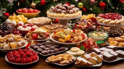 Fototapeta premium Festive Holiday Table Filled with Delicious Treats
