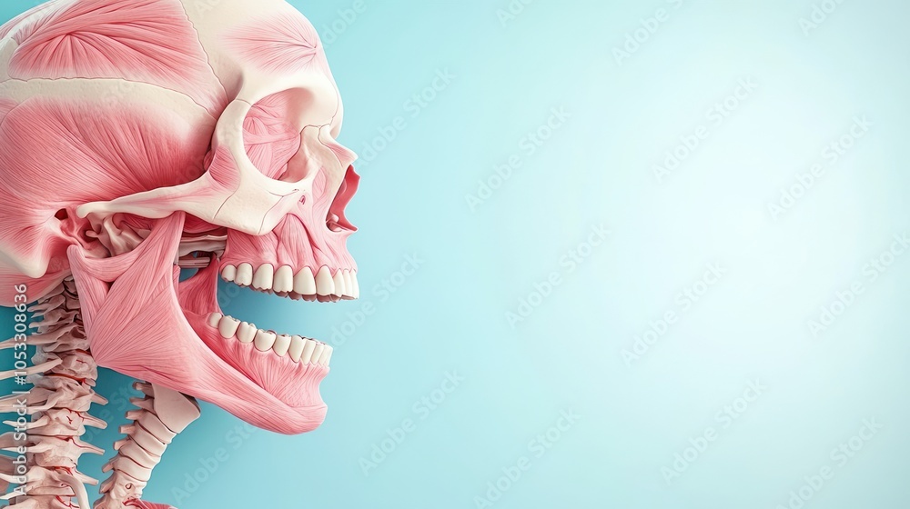 Poster anatomical study of the human skull exploring the structure and function of cranial muscles and bone