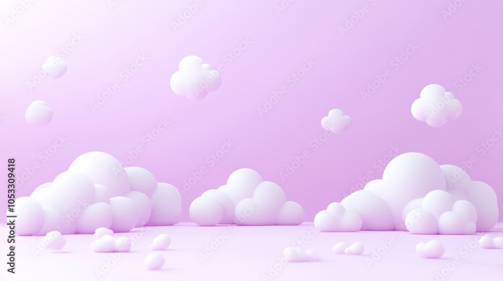Aufkleber Whimsical pink clouds a soft and dreamy 3d render of floating cloud shapes against a light background